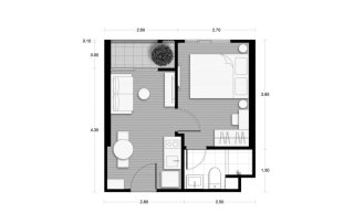 Планировка кондомониума 1 спальня в ЖК Nue District R9 № 11010