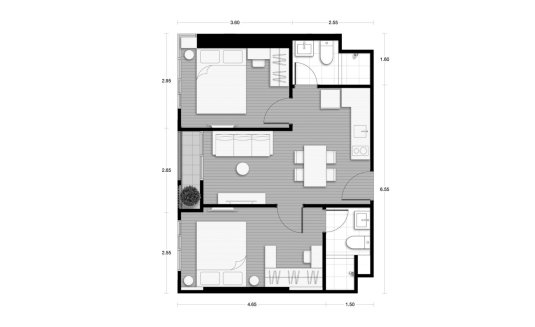 Планировка кондомониума 2 спальни в ЖК Nue District R9 № 11011 (2D)